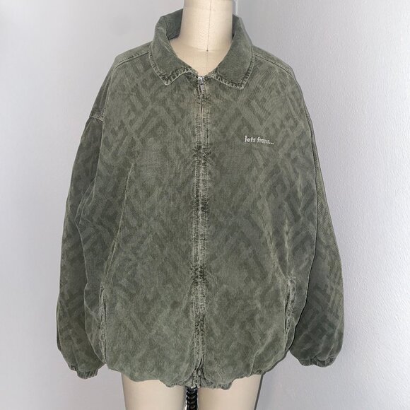 Green Panel Corduroy Harrington Jacket - Picture 2 of 5